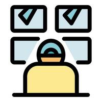 Security guard monitoring multiple screens showing check marks vector