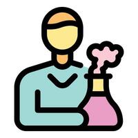 Icon of a scientist with a bubbling flask in hand vector