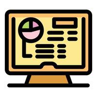 Computer monitor displaying market analysis with pie chart and data vector