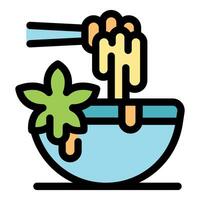 Cartoon style noodles in a bowl with chopsticks vector