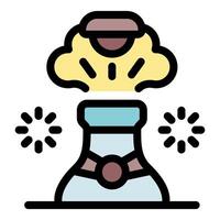 Chemical reaction exploding inside a laboratory flask, creating a toxic cloud vector