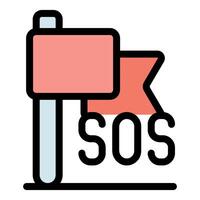 Sos signal with flag and message for emergency alert vector