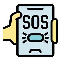 Hand holding smartphone showing sos signal and flashing light for emergency vector