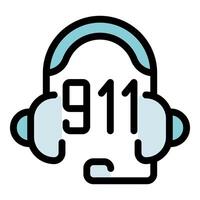Emergency call center operator wearing headset with microphone is answering 911 calls vector