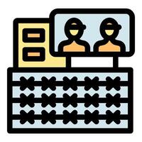 Security system monitoring prisoners behind barbed wire fence vector
