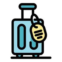 Wheeled suitcase with identification tag for travel and tourism vector