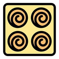 Four cinnamon rolls baking in a pan, filling the frame vector