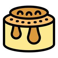 Delicious round cake with melted caramel and chocolate icing dripping vector