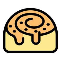 Delicious cinnamon roll dripping with icing on white background vector