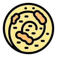 Round cinnamon bun pastry with icing swirls being decorated vector