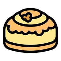 Tasty cinnamon roll topped with icing and a walnut vector