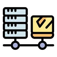 Data transferring from server to laptop representing data sync process vector