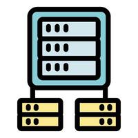 Server rack connecting to two database servers, data management and network infrastructure vector