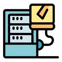 Laptop connecting to server and running network diagnostic vector