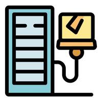 Laptop connecting to server rack transferring data, database and cloud storage concept vector