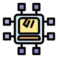 Digital circuit board with central processor icon vector