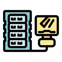 Server rack connecting to monitor displaying processing data, modern data center infrastructure vector