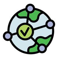 Global network security showing checkmark icon confirming connection and data protection vector