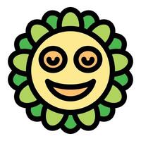 Smiling flower character showing love with heart shaped eyes and green petals vector