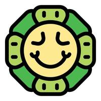 Green casino chip smiling with closed eyes showing satisfaction vector