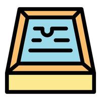 Opened silk screen printing frame with ink and squeegee mark vector