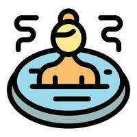 Woman relaxing in hot spring, enjoying wellness and thermal spa treatment vector