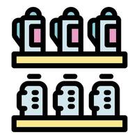 Supermarket shelves displaying products in retail setting vector