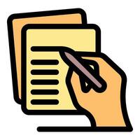 Hand writing on paper with pencil taking notes or signing document vector