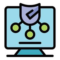 Computer security shield protecting connections with check mark icon vector