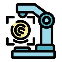 Robotic arm scanning microchip on production line in factory vector