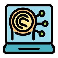 Fingerprint connecting to network nodes on laptop screen, enhancing security measures vector