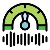 Speedometer measuring sound volume with indicator showing high level vector