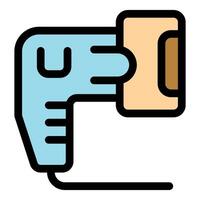Electric barcode scanner reading information from label, colorful icon of barcode reader device vector