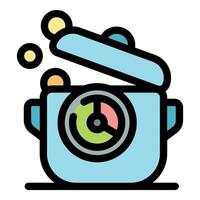 Cooking pot with timer showing cooking progress, kitchen appliance vector