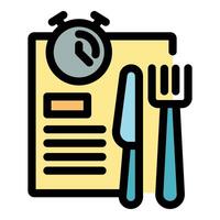 Intermittent fasting schedule with alarm clock, fork, and knife representing meal timing vector