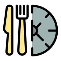 Fork and knife indicating lunch time with clock vector