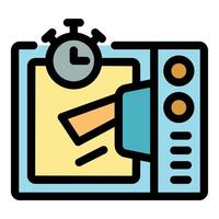 Microwave oven cooking food with timer displaying remaining time vector