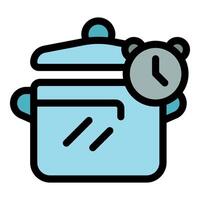 Cooking pot with timer, efficient meal preparation icon vector
