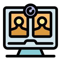 conference connecting two people on computer screen displaying profiles vector