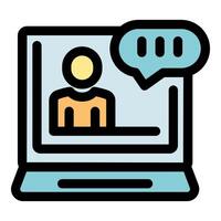 Online meeting with chat bubble displaying on laptop screen vector