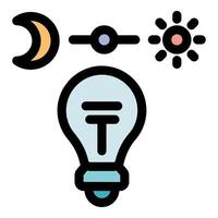 Light bulb switching from day to night mode, managing energy consumption vector