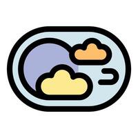 Airplane window showing moon and clouds at night vector