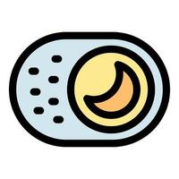 Night mode toggle button showing crescent moon and stars for sleep or rest vector