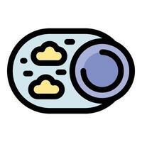 Portable wireless speaker streaming music from smartphone under cloudy sky vector