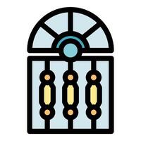 Building entrance with arch window and vertical handles representing modern architecture vector