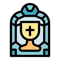 Stained glass window showing a chalice with a cross, religious symbolism and spirituality vector