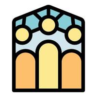 Colorful stained glass window depicting abstract shapes and geometric patterns vector