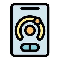 Futuristic mobile phone showing rotating circular menu and two buttons vector