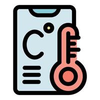 Smartphone showing celsius degrees with thermometer icon, weather app displaying temperature information vector