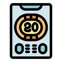 Online casino mobile application showing rotating roulette with number twenty and control buttons vector
